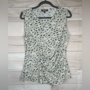 DKNY Women's Sage Green Patterned Sleeveless Top w/ Ruching. Size Medium…